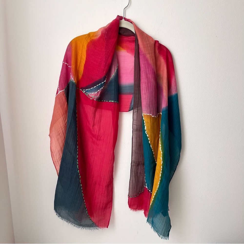 New With Tags NWT Vivante 70% Cotton 30% Silk Multicolor Scarf Approx 24 x 72 - Picture 11 of 12